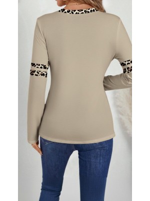 Kadın Uzun Kollu V Yakalı Leopar Desenli Viskon Iki Iplik Bluz