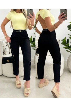 بنطلون نسائي عالي الخصر بدون حزام من الكريب المستورد