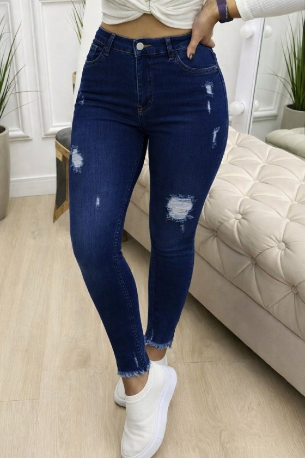 Women's High Waist Ripped Pattern Skinny Jeans
