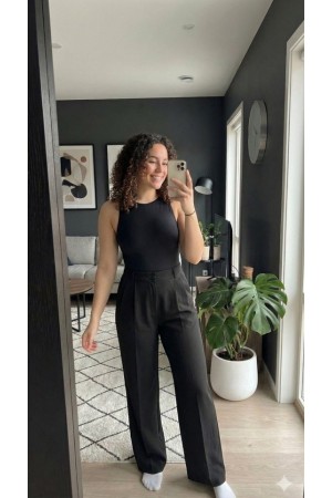 Kadın Yüksek Bel Pileli Palazzo Pantolon