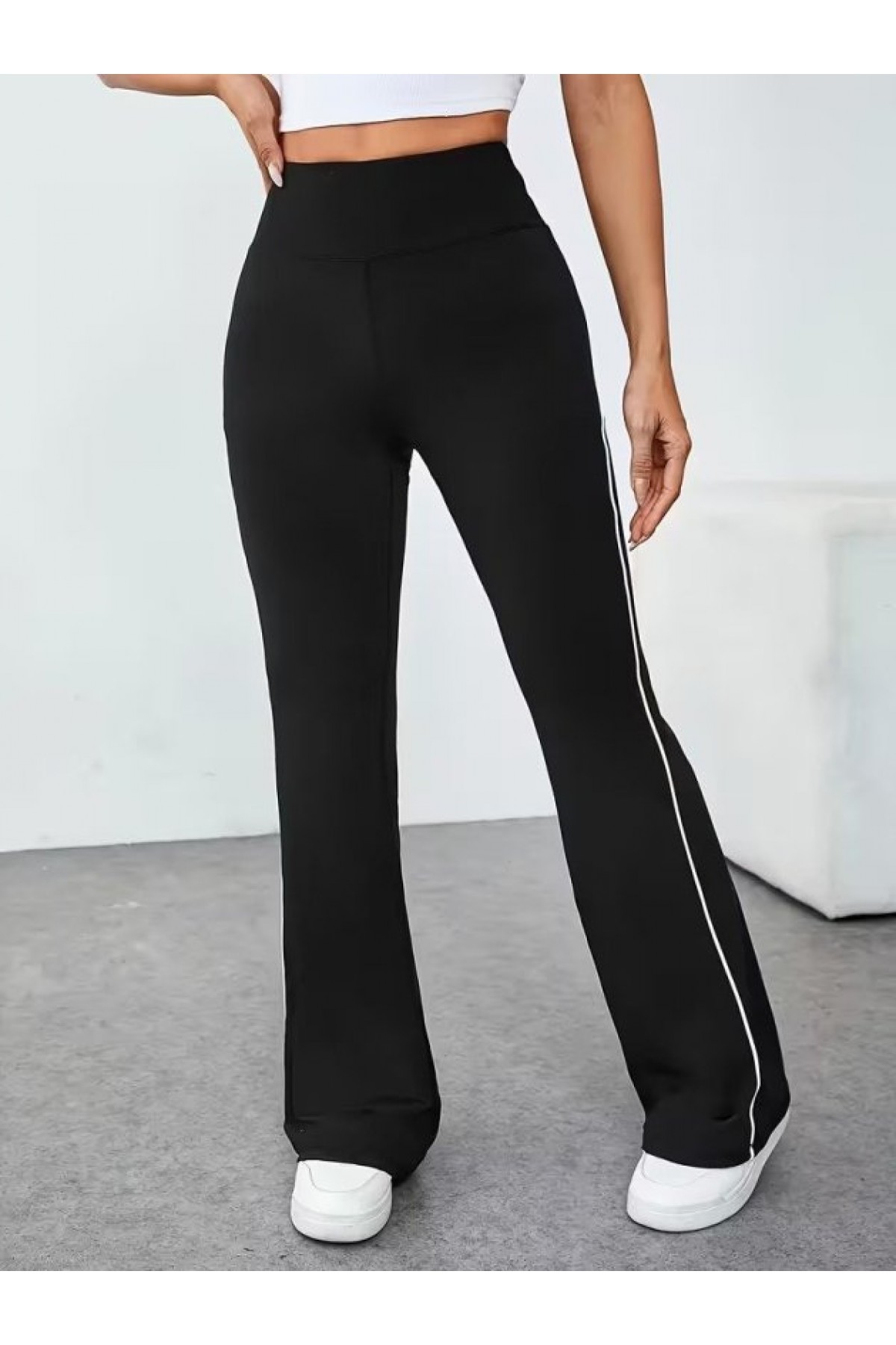 Women's High Waist Long Scuba Leggings with Side Stripe Detail