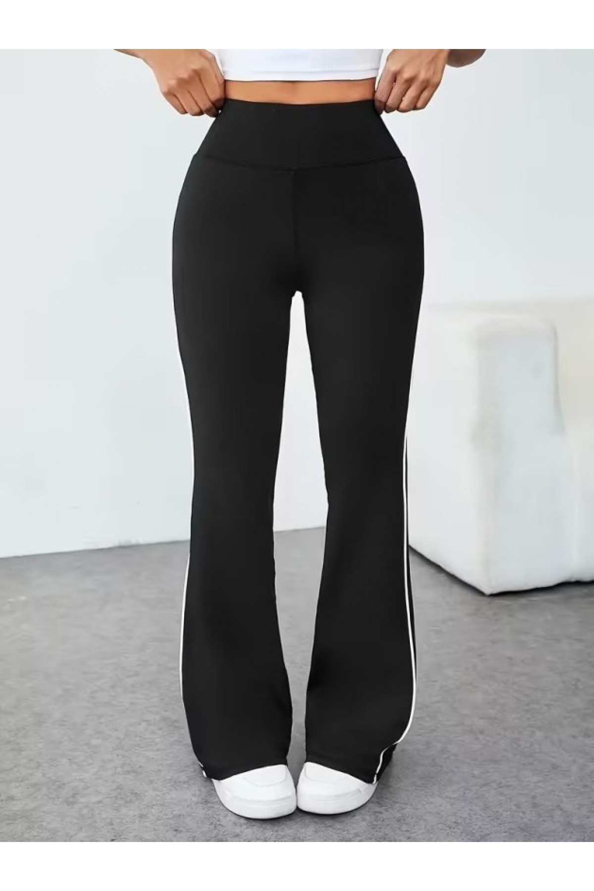 Women's High Waist Long Scuba Leggings with Side Stripe Detail