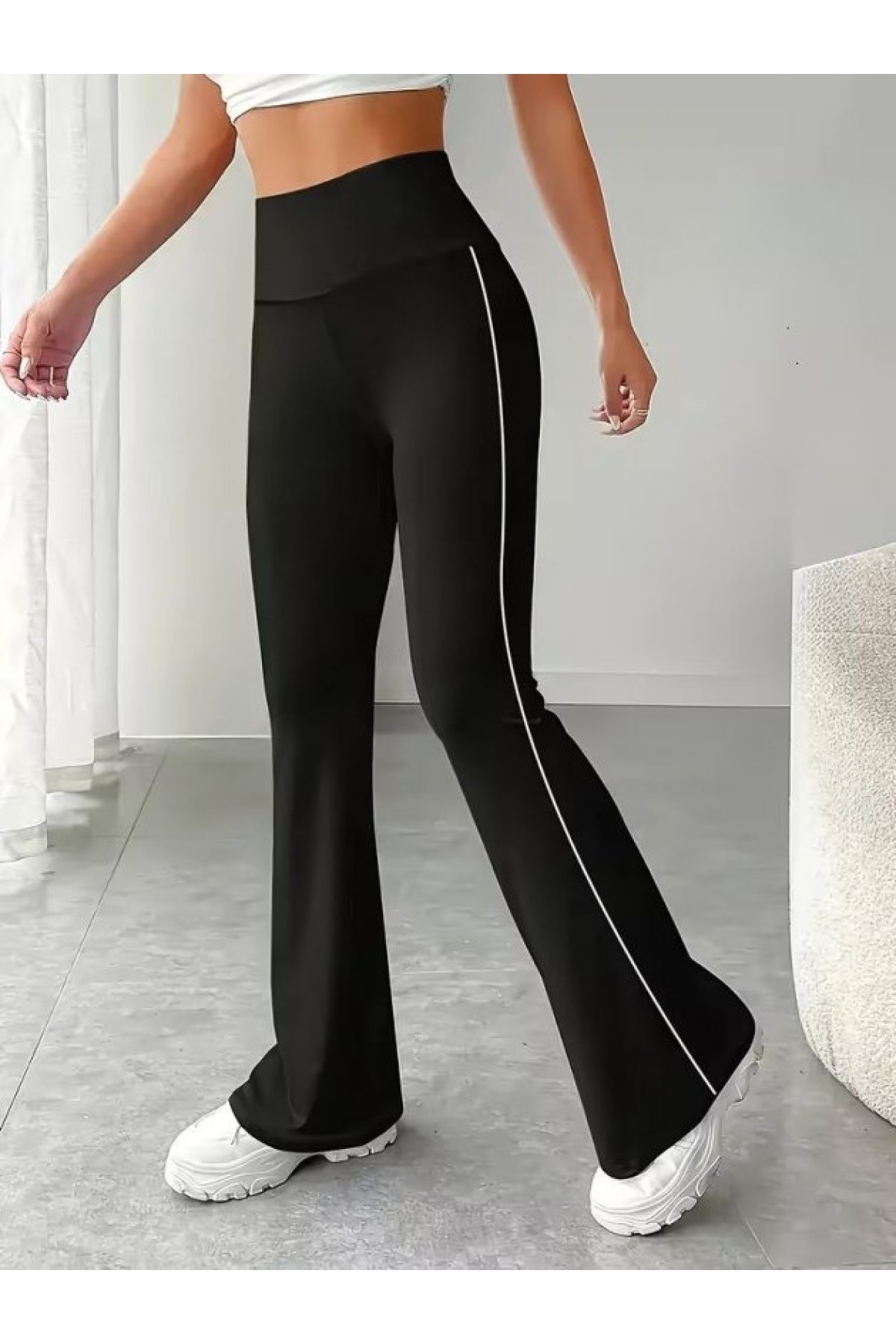 Women's High Waist Long Scuba Leggings with Side Stripe Detail