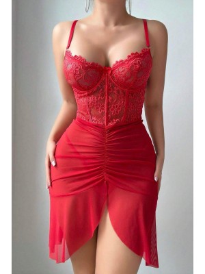 Red Lace Detailed Fantasy Nightgown 15955