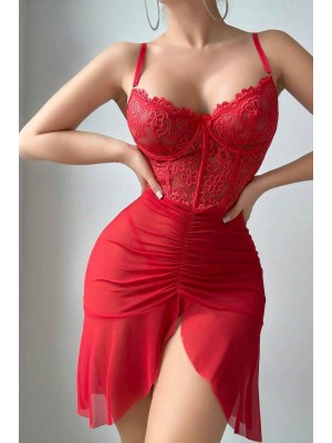 Red Lace Detailed Fantasy Nightgown 15955