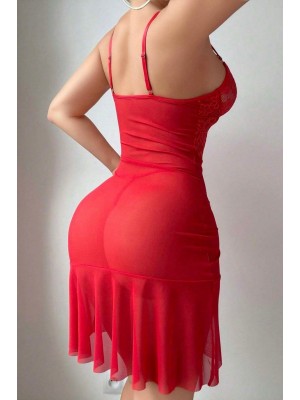 Red Lace Detailed Fantasy Nightgown 15955