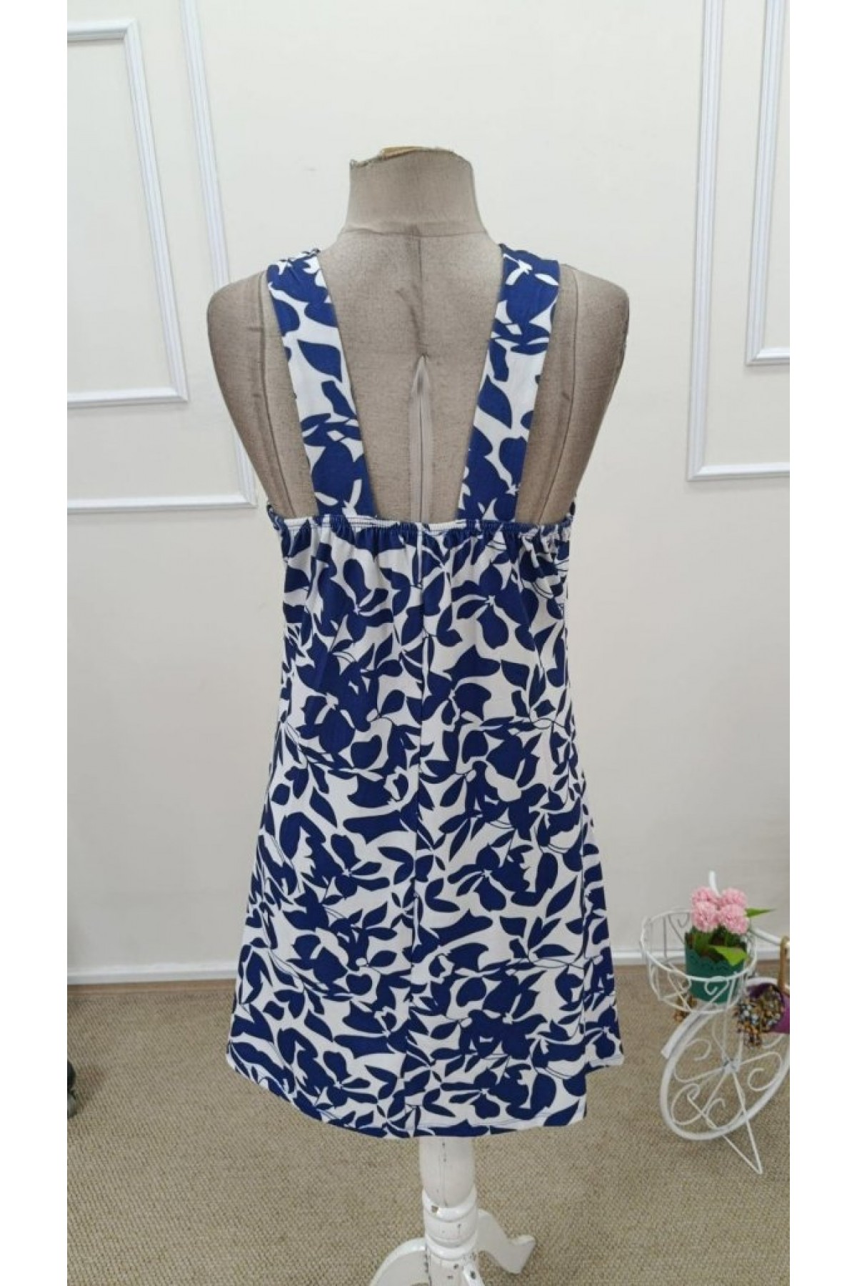 Women's Halter Neck Strapped Drop Detail Off-Shoulder Patterned Short Supreme Dress
