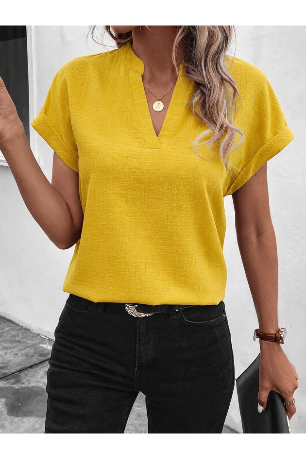 Women's Short-Sleeved Mandarin Collar Sofia Blouse