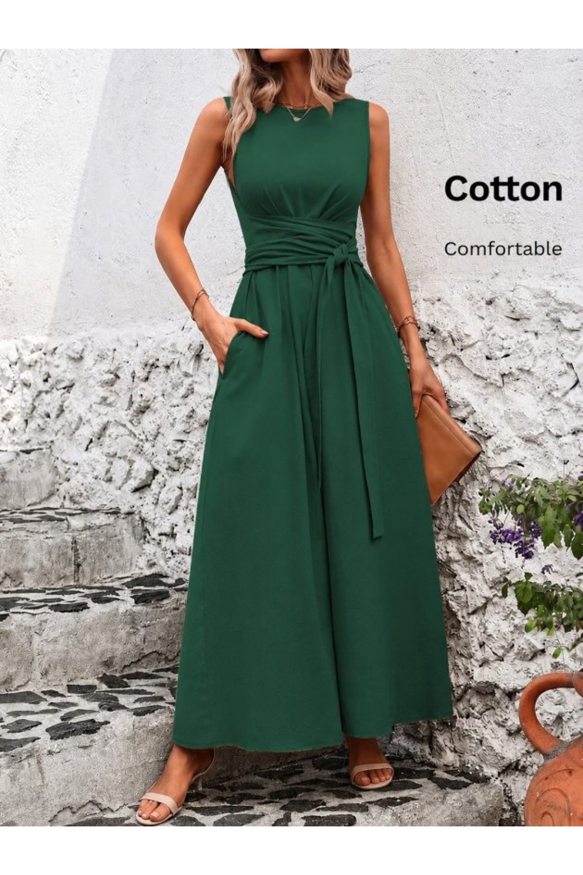 Women's Off-Shoulder, Tie-Waist Long Aerobin Dress