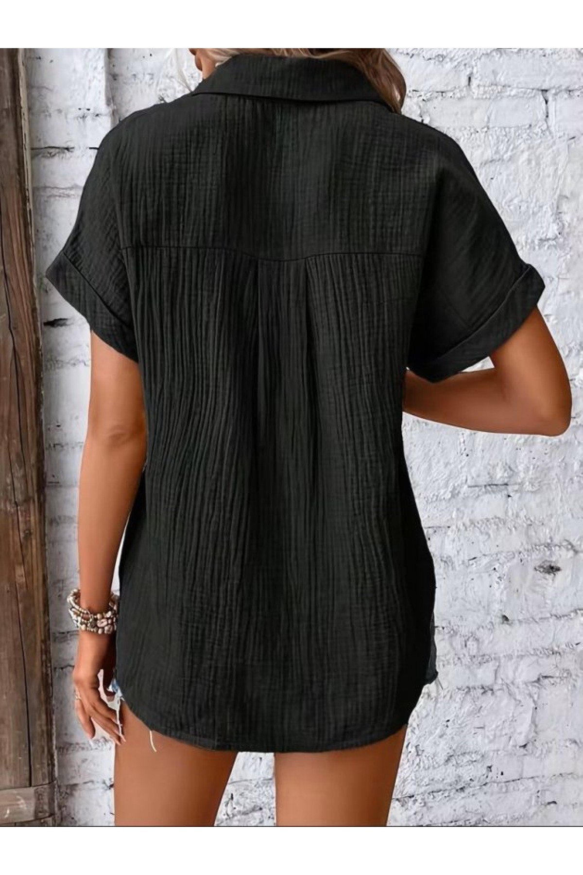 Women's Short-Sleeved Collared Button-Front Muslim Shirt