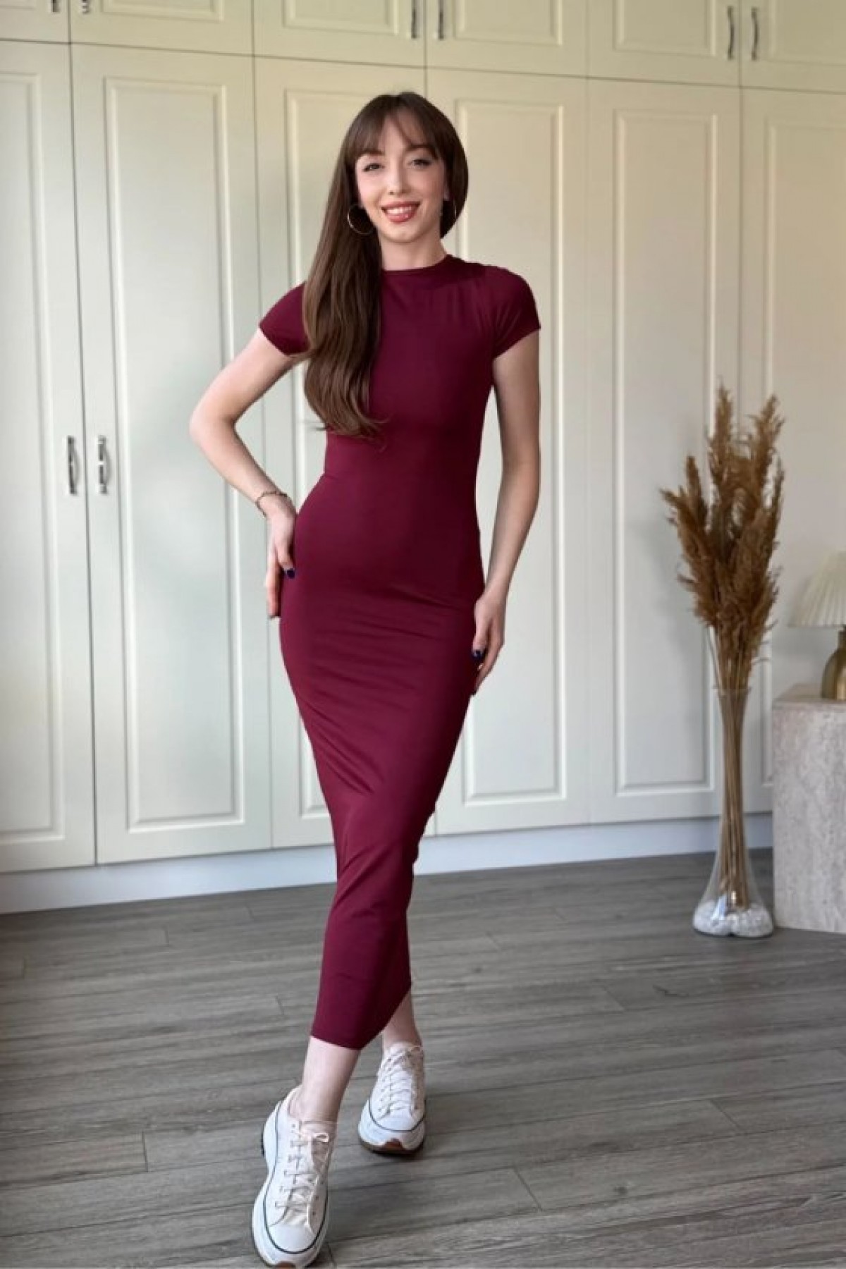Women's Off-Shoulder Midi Dress with Lace-Up Detail