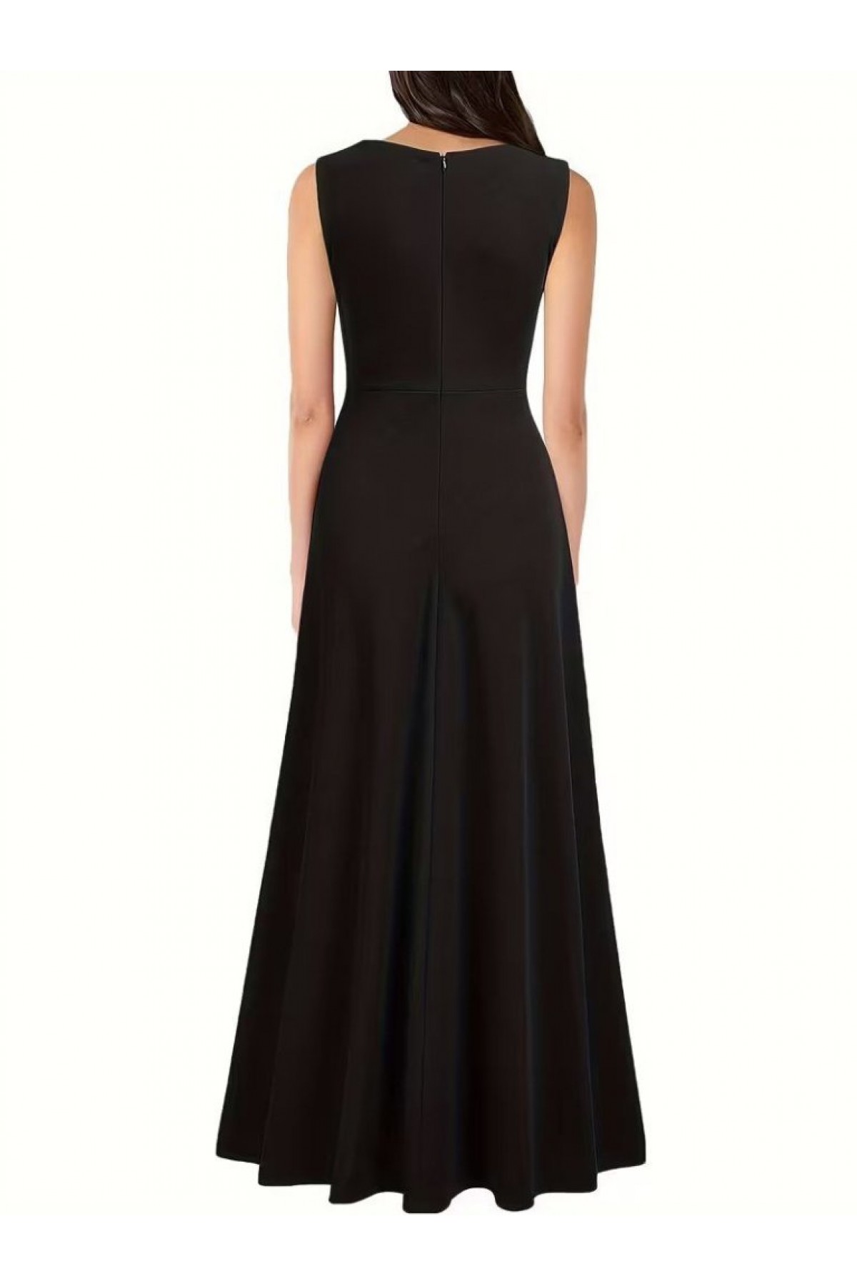 Women's Strappy Wrap Neckline Slit Wide A-Line Detail Long Imported Crepe Dress