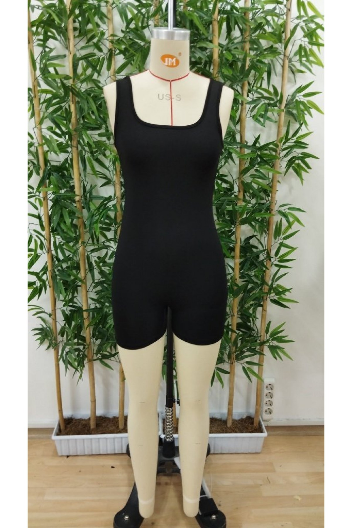 Women's Square Neck Backless Detail Scuba Bodycon Mini Jumpsuit