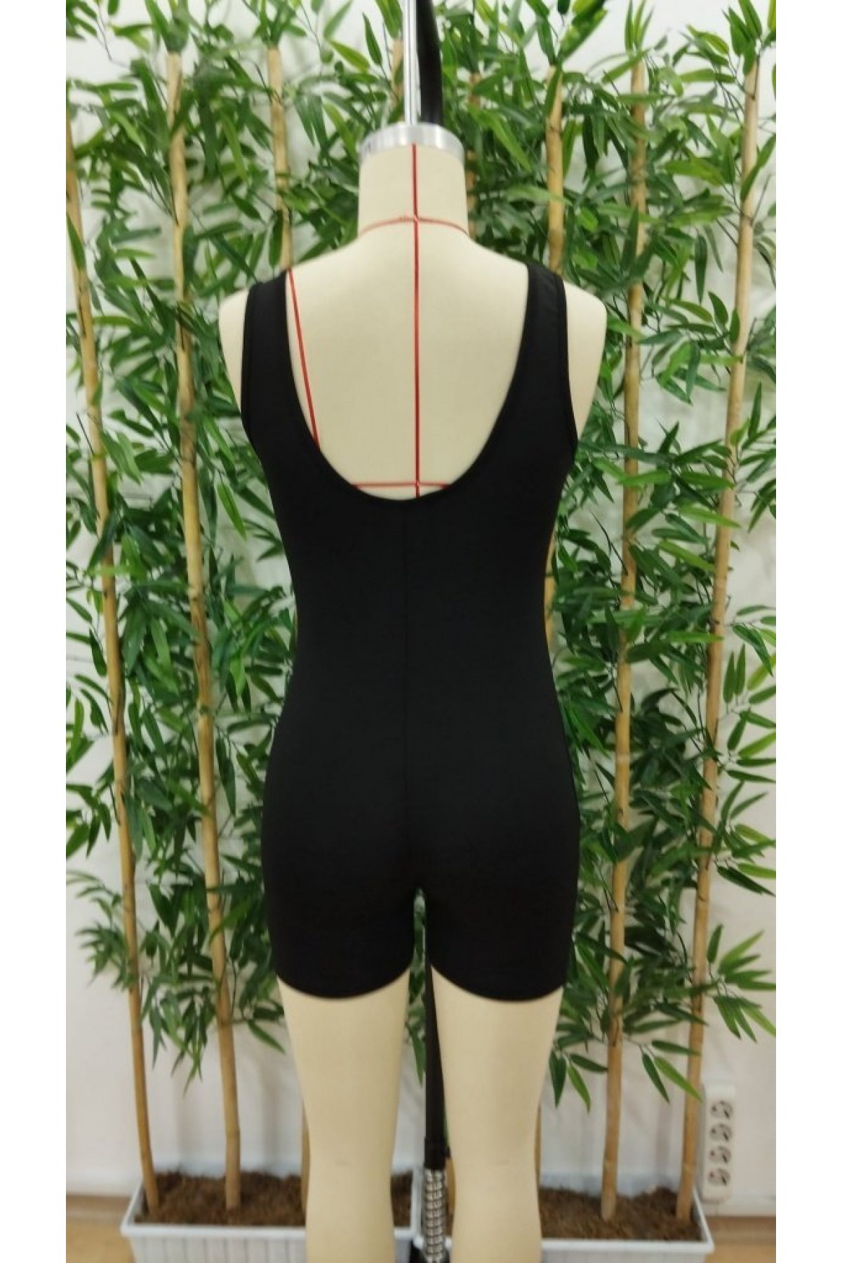 Women's Square Neck Backless Detail Scuba Bodycon Mini Jumpsuit