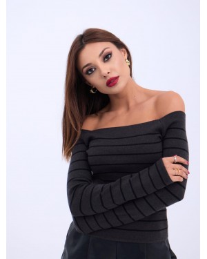 4206 قميص قصير مخطط بياقة قارب من Knitwear