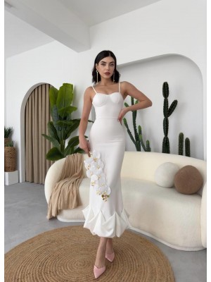 Dominic Eteği Büzgülü Midi Boy Elbise