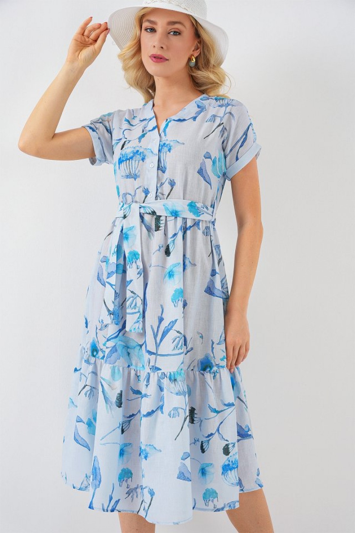 Patterned Short-Sleeve Dress 2558  detay görseli