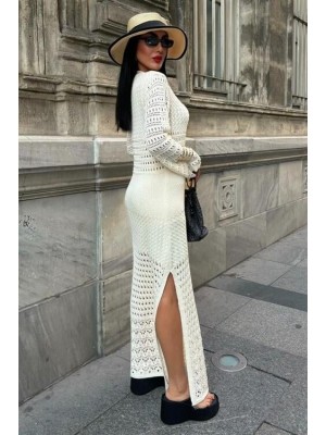 فستان بأكمام إسبانية بتفاصيل مفتوحة 2840