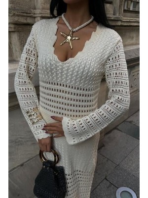 فستان بأكمام إسبانية بتفاصيل مفتوحة 2840