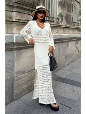 فستان بأكمام إسبانية بتفاصيل مفتوحة 2840