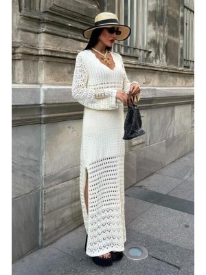 فستان بأكمام إسبانية بتفاصيل مفتوحة 2840