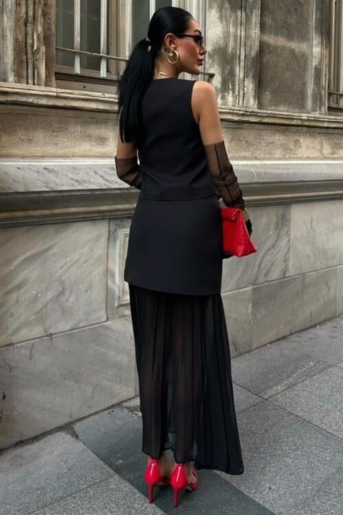 Premium Suit with Vest and Pleated Skirt 10096