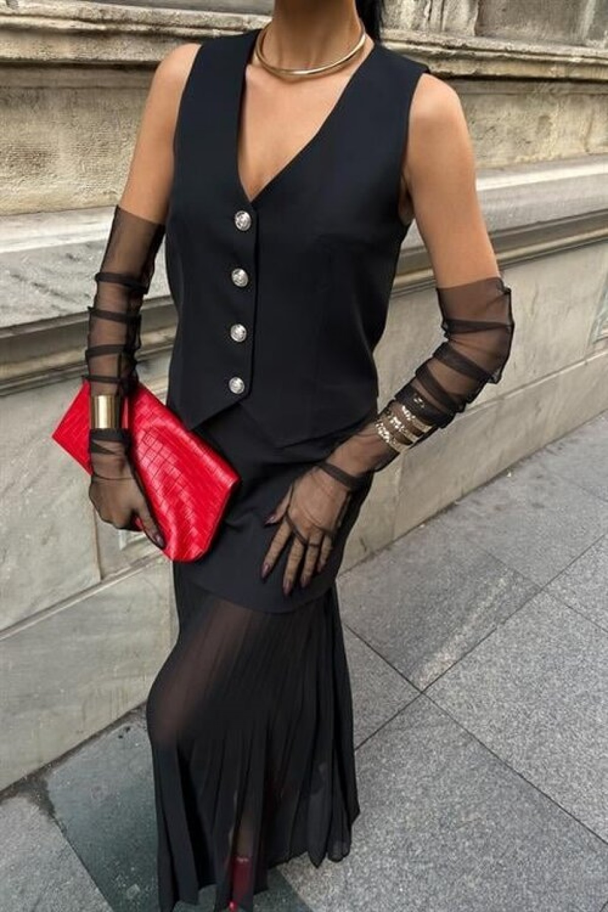 Premium Suit with Vest and Pleated Skirt 10096