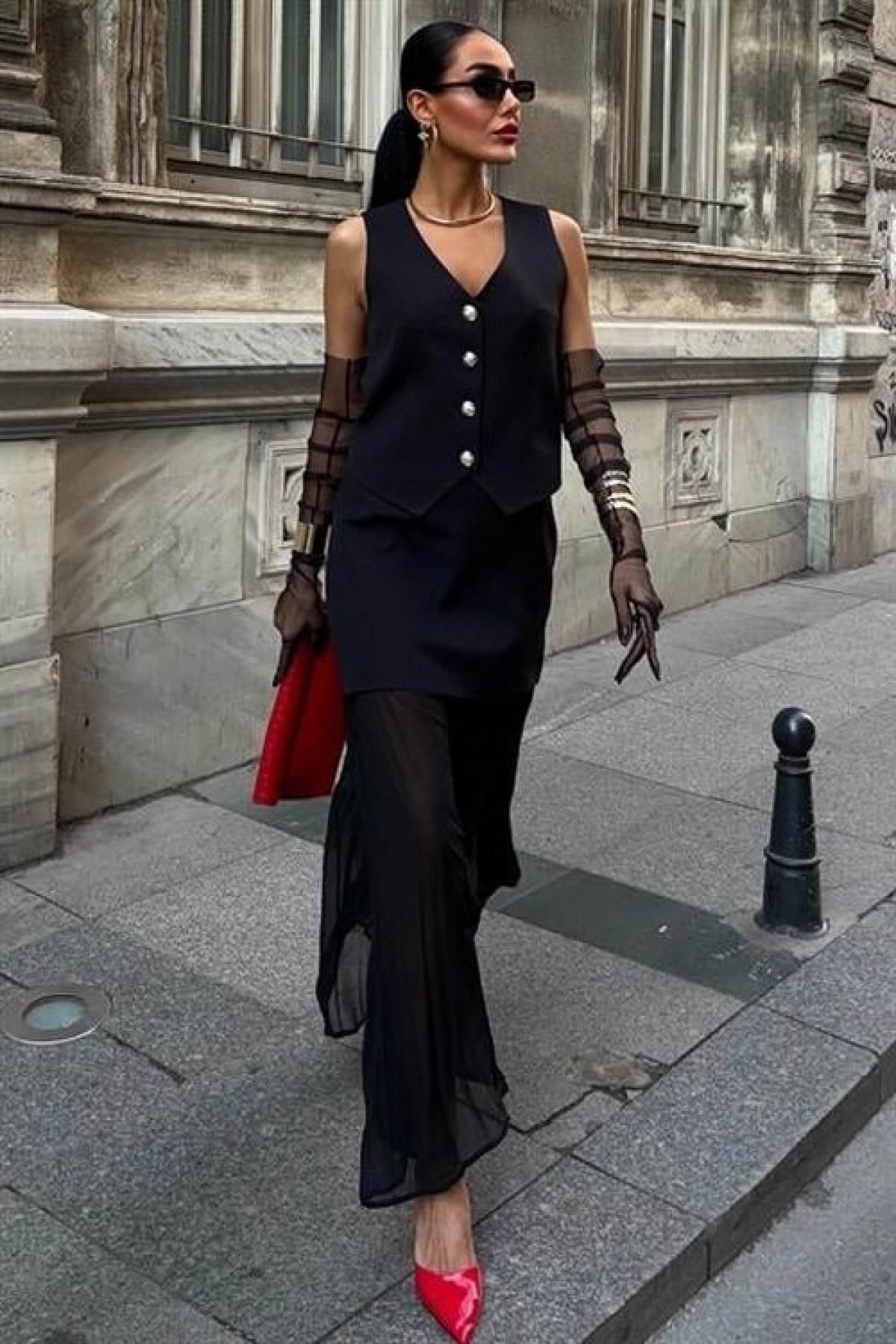 Premium Suit with Vest and Pleated Skirt 10096