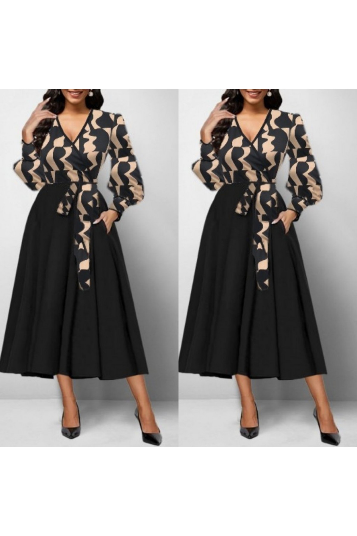Women's Long Sleeve Double Breasted Scuba Crepe Midi Dress-Color