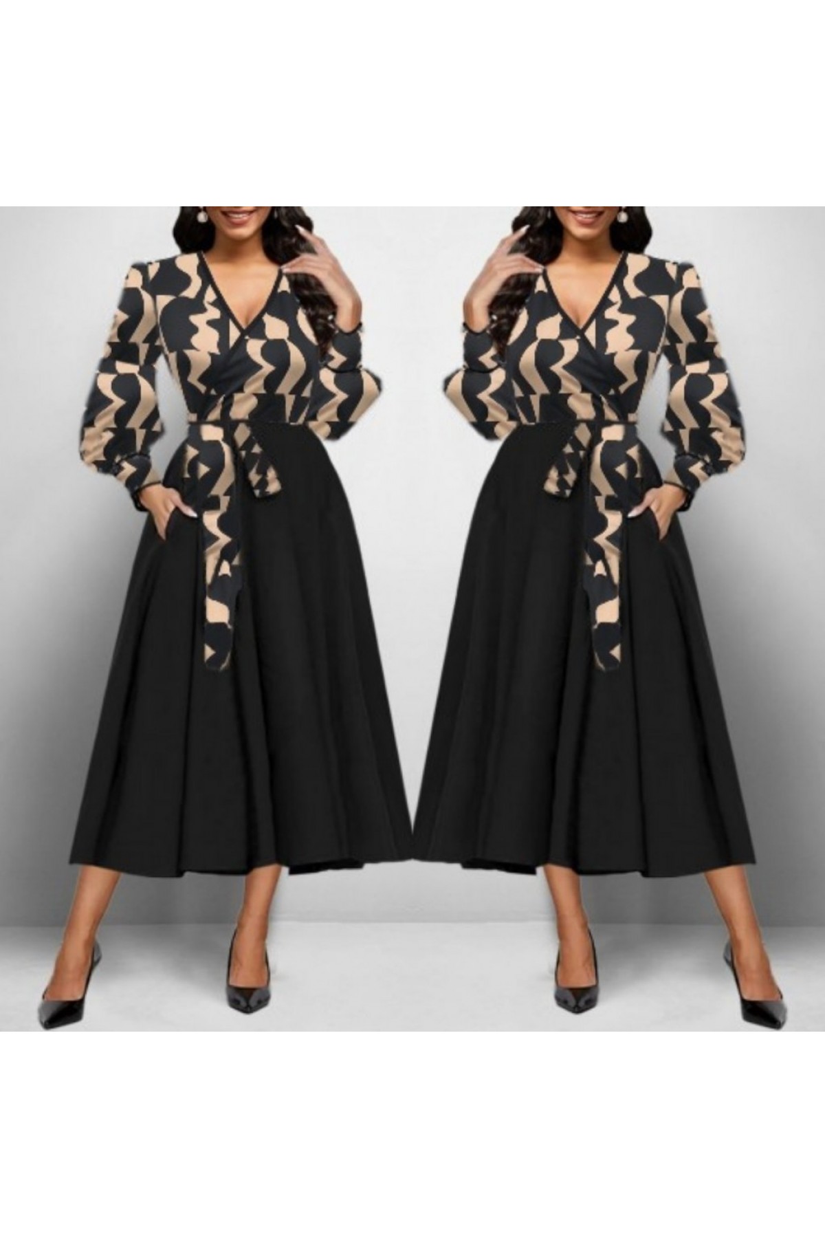 Women's Long Sleeve Double Breasted Scuba Crepe Midi Dress-Color