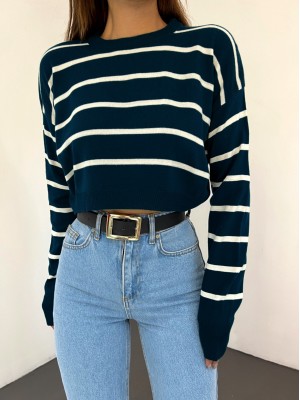 İnce Çizgili Crop Triko Kazak -Laci