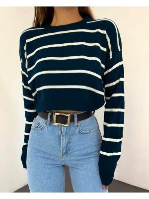 İnce Çizgili Crop Triko Kazak -Laci