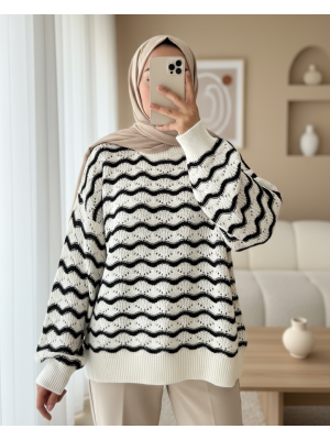 Zikzak Desen Ajurlu Kısa Kazak  -Laci