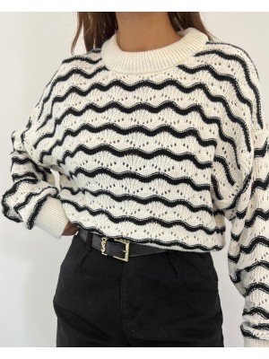 Zikzak Desen Ajurlu Kısa Kazak  -Laci