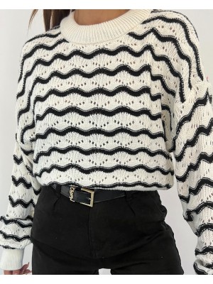 Zikzak Desen Ajurlu Kısa Kazak  -Laci