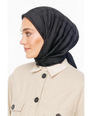 London Desen İpeksi Jakar Eşarp - Siyah