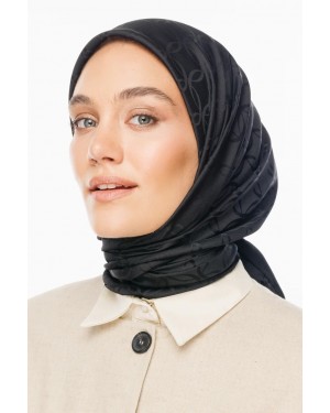 London Desen İpeksi Jakar Eşarp - Siyah