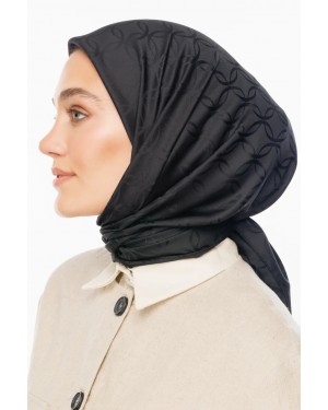 London Desen İpeksi Jakar Eşarp - Siyah