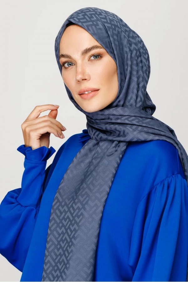 Z Desen İpeksi Jakar Şal - Füme