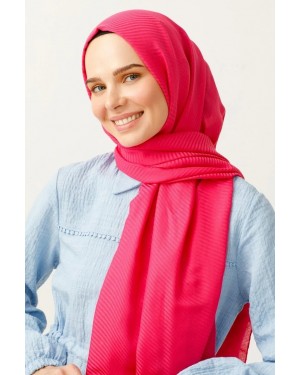 Çizgili Desen Pamuk Jakar Şal - Fuşya