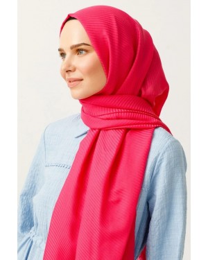 Çizgili Desen Pamuk Jakar Şal - Fuşya