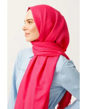 Çizgili Desen Pamuk Jakar Şal - Fuşya