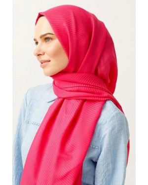 Çizgili Desen Pamuk Jakar Şal - Fuşya