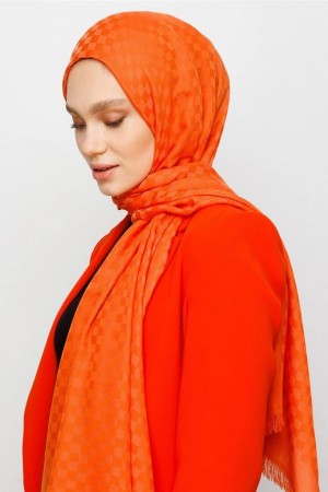 Square Pattern Cotton Jacquard Scarf 