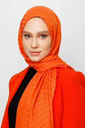 Square Pattern Cotton Jacquard Scarf 
