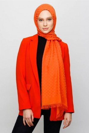 Square Pattern Cotton Jacquard Scarf 
