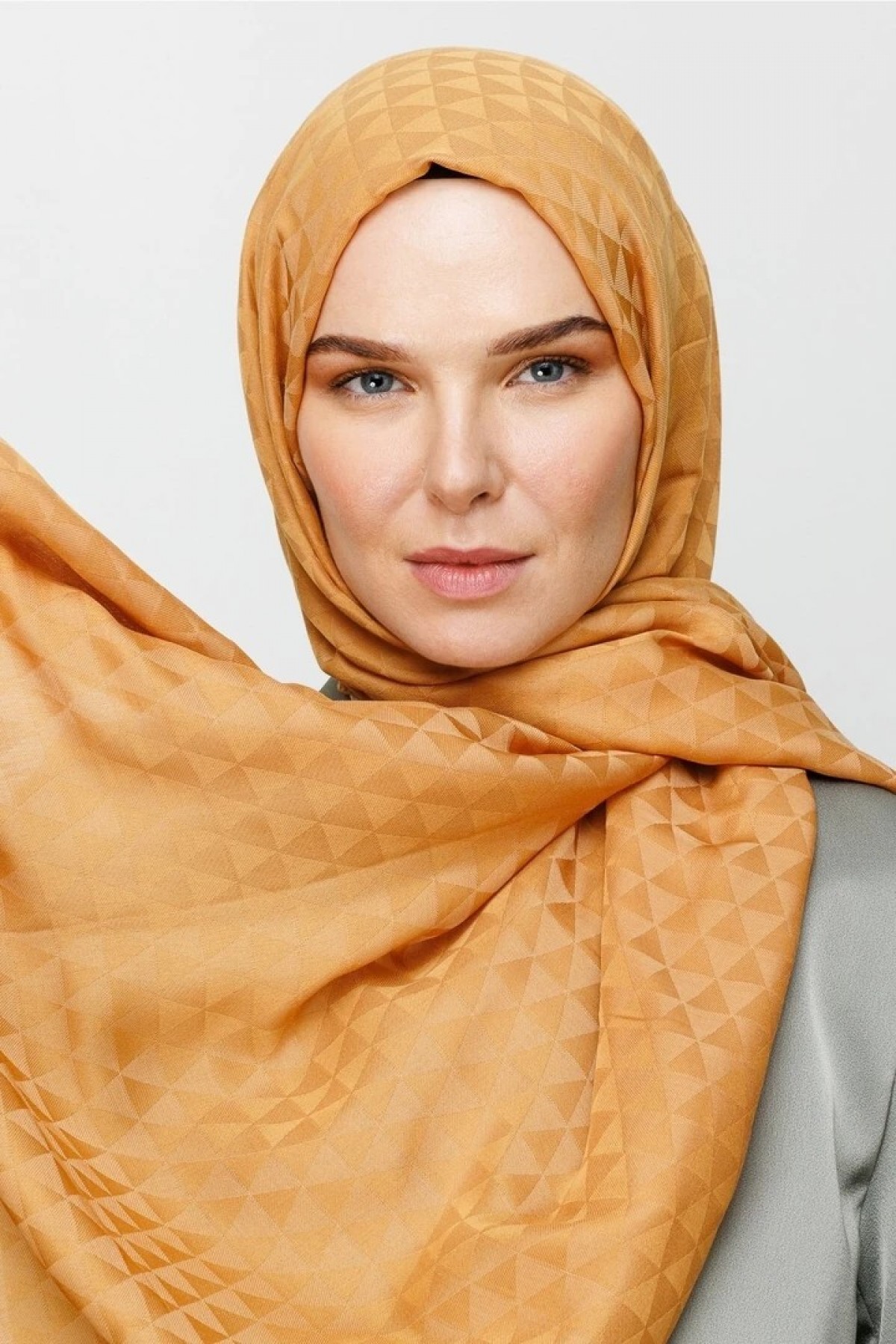 Prizma Desen Pamuk Jakar Şal - Hardal