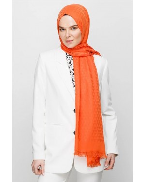 Prizma Desen Pamuk Jakar Şal - Turuncu