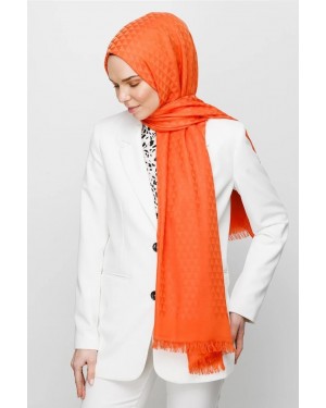 Prizma Desen Pamuk Jakar Şal - Turuncu
