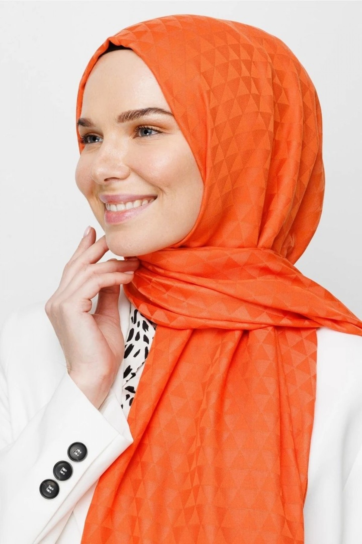 Prizma Desen Pamuk Jakar Şal - Turuncu